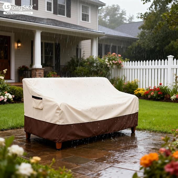 Patio 3-Seater Sofa Cover,Outdoor Couch Cover Fits up to 76W x 32.5D x 33H Inches,100% Waterproof Heavy Duty Patio Furniture Covers,Beige&Brown - Image 5