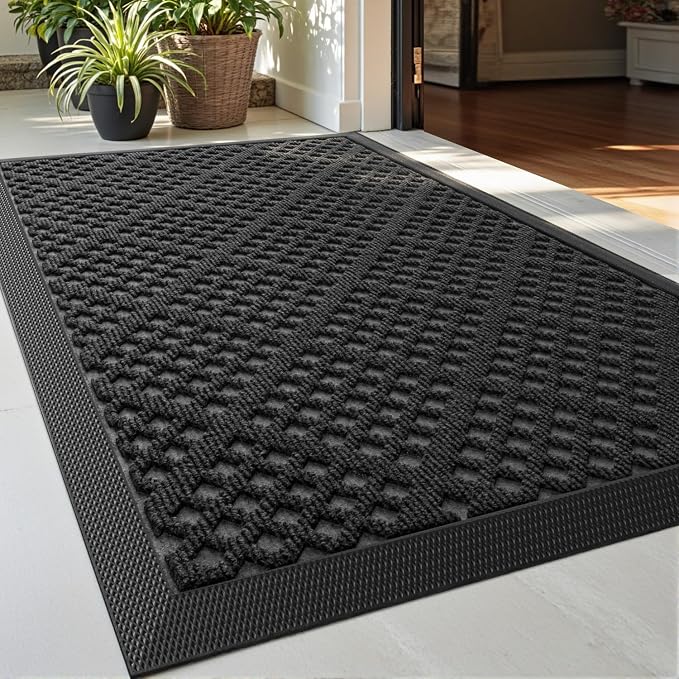 DEXI Front Door Mat Outside Entrance, 2x3 ft Entryway Rubber Back Doormat Heavy Duty, Non Slip Low Profile Welcome Entry Mats for Inside House Floor Exterior Patio, Black by DEXI