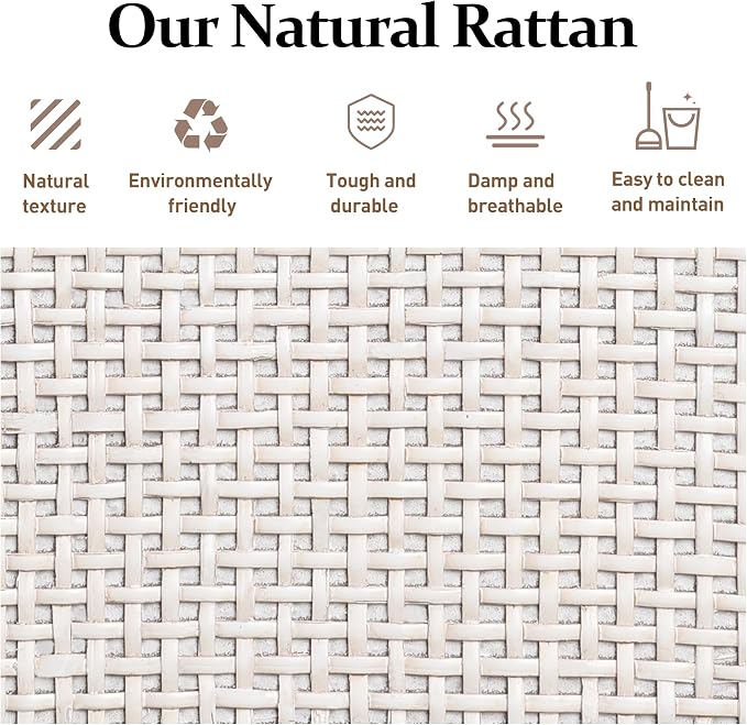 RoyalCraft Rattan Nightstand, Boho Bedside Table with 2 Rattan Decor Drawers, Accent End Table with Open Storage Shelf, Wood Bedside Unit for Bedroom, Home Office, Grayish White - Image 4
