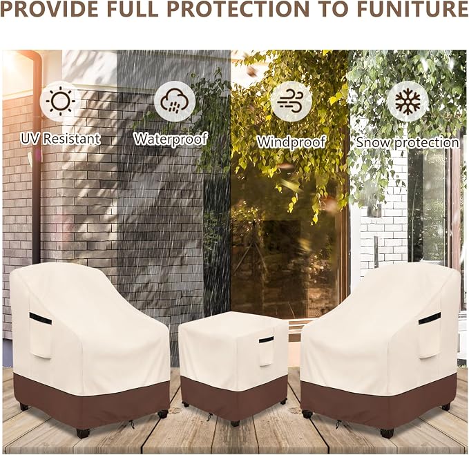 Rileytee Outdoor Furniture Covers Waterproof,600D Heavy Duty Patio Furniture Covers 3 Piece Set,Patio Set Cover for 2 Chairs and Side Coffee Table,Beige - Image 7