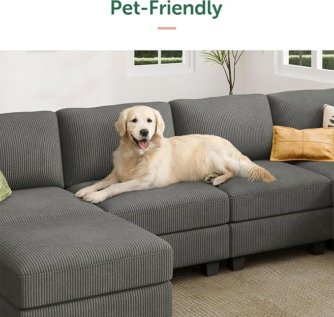 HONBAY Modern Corduroy Ottoman Module Sofa, 28.4 Inch Square Ottoman Bench with Storage, Grey