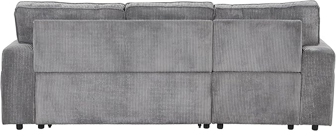 Modern Reversible Sleeper Sectional Sofa W/Pull Out Couch Bed and Large Capacity Storage Chaise, L-Shaped Corduroy Upholstered Sofa&Couch Convertible Sofabed with Hidden Cupholders for Living Room