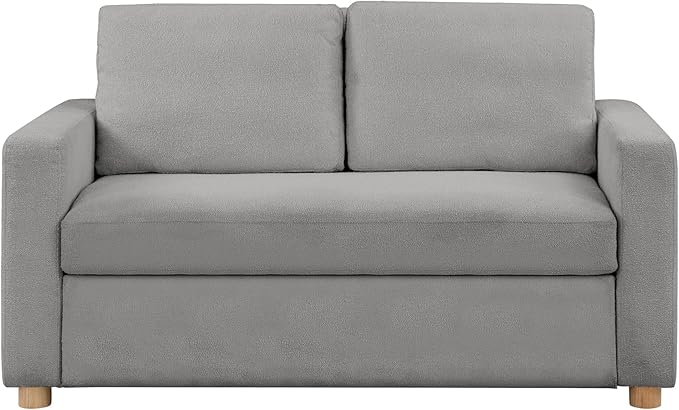 Serta Tulsa 66.1" Convertible Sleeper Loveseat, Full Size, Dreamcoil Comfort, FingerGuard Pinch Point Protection, Boucle Fabric, Grey