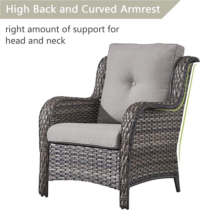 Rilyson Outdoor Patio Furniture Sofa Set - 7 PC Rattan Wicker Patio Sectional Conversation Sets with Sofa,Loveseat,Coffee Table,Armrest Chairs and Ottomans for Porch Deck Garden(Mixed Grey/Grey)