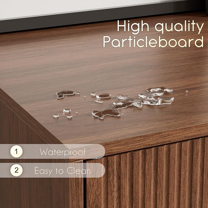 TV Stand for 55-65 Inch TV, Entertainment Center with Soft Hinge Door,TV Console Table with 2 Cabinets with Gold Handle and Feet,for Living Room, Bedroom, Walnut - Image 9