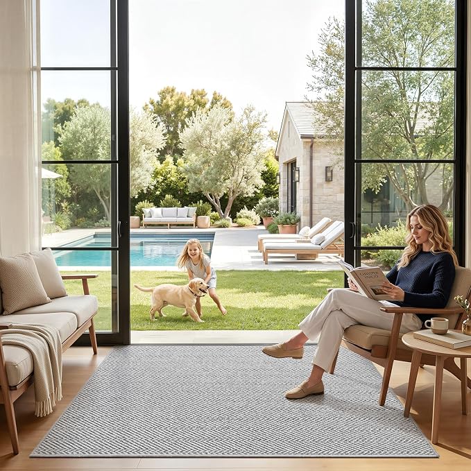 LUMI Ultra Thin Indoor Door Mat for Entrance 48"x72", Non Slip Entryway Mat, Low Profile Doormat, Unique Herringbone Design Carpet for Inside, Patio, Porch, Gray - Image 4