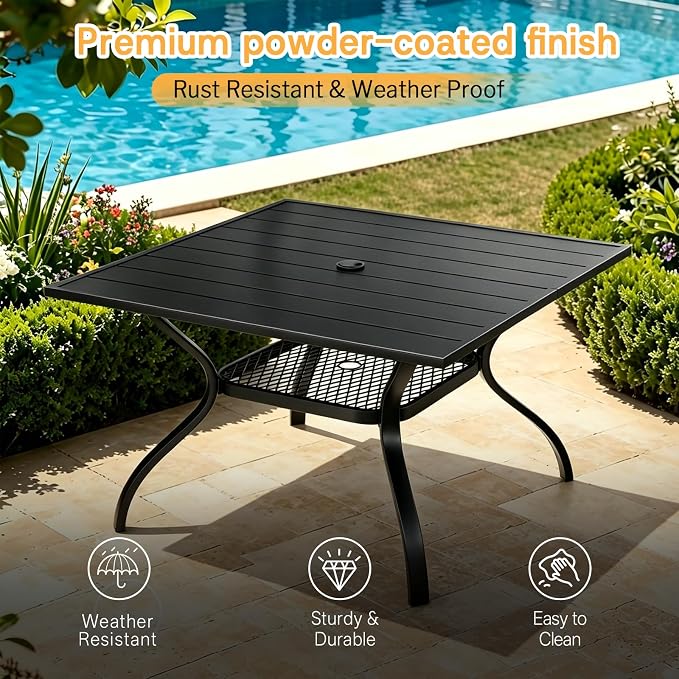 MEOOEM Modern 5 Piece Outdoor Patio Dining Set for 4, Square Patio Table Set with ArmChairs Highback 350LBS, Sturdy Durable Powder-Coated 4 Person Outdoo Dining Set for Outside, Garden, Gray - Image 9