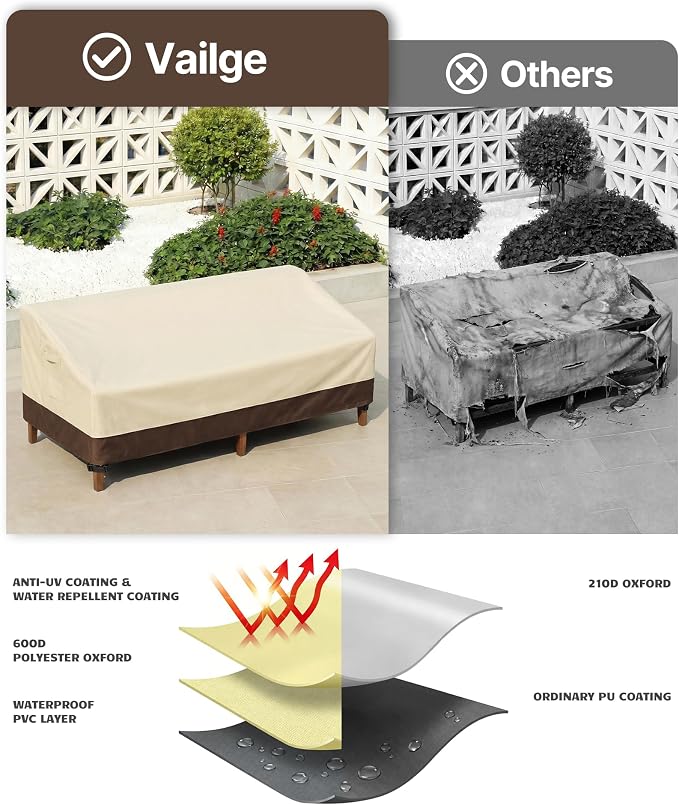 Vailge Heavy Duty Patio Sofa Cover, 100% Waterproof 3-Seater Outdoor Sofa Cover,Lawn Patio Furniture Covers with Air Vent and Handle,93" Wx 40" Dx 35" H,Beige&Brown - Image 5