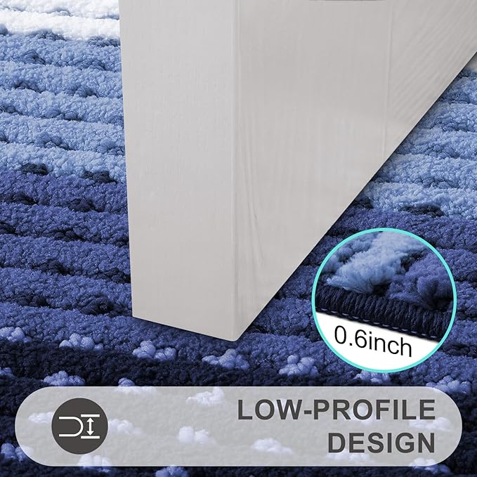 Kitinjoy Indoor Outdoor Door Mat, 48x32 Non-Slip Absorbent Dirt Trapper, Low-Profile Washable Inside Entrance Front Floor Mat, Sturdy Soft Entry Dotted Ombre Doormats for Entryway, Navy Blue - Image 4
