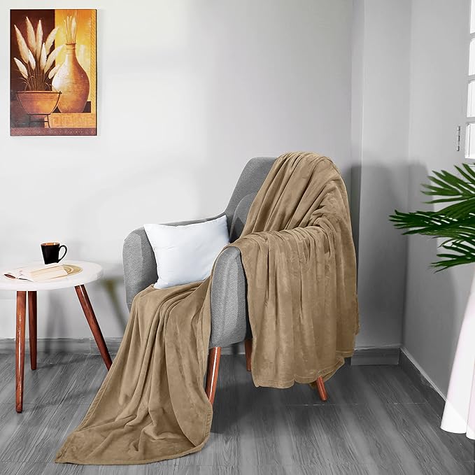 Utopia Bedding Fleece Blanket Queen Size Camel (90x90 Inches) Ultra Soft Warm Lightweight Microfiber Breathable Anti-Static Cozy Bed Blanket, All-Season Home Decor Gift for Men & Women