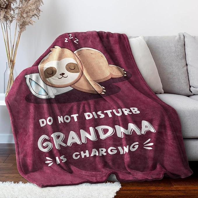 Funny Gifts for Grandma Mothers Day, Grandmas Birthday Gift from Grandkids, Grandma is Charging Sloth Blanket, Grandmas Gifts for Christmas, Soft Sloth Blanket for Grandmother 60" x 50"