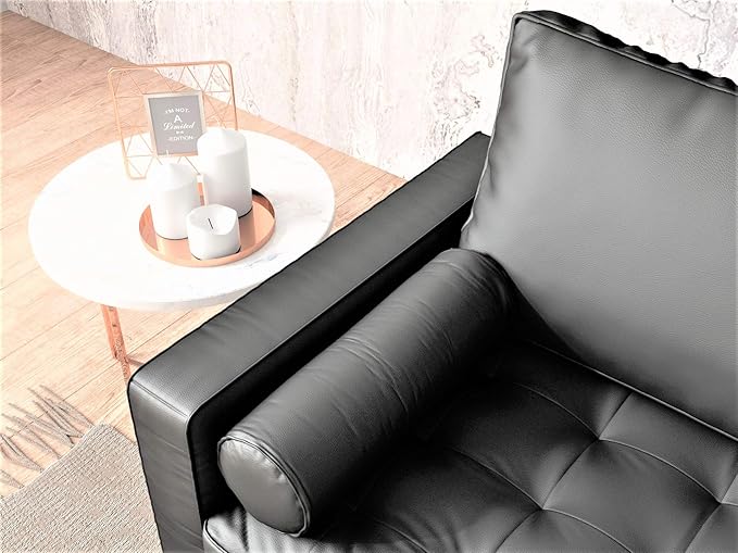 Womble Mid Century Modern Couch with Bolster Pillows, PU Leather Upholstered Tufted Seat, Versatile Retro Design for Comfortable Living Spaces, Sofa, Midnight Black