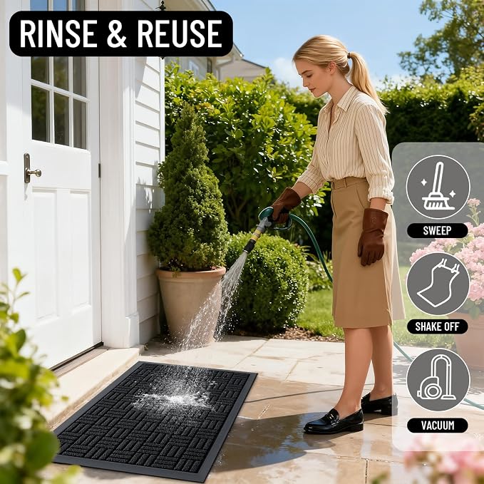 OLANLY Front Door Mat Outside Entrance 59x34, Absorbent, Heavy Duty Sturdy Natural Rubber Doormat Indoor Outdoor, Stain and Fade Resistant, Non-Slip Backing Low Profile Floor Mat for Entryway, Black - Image 8