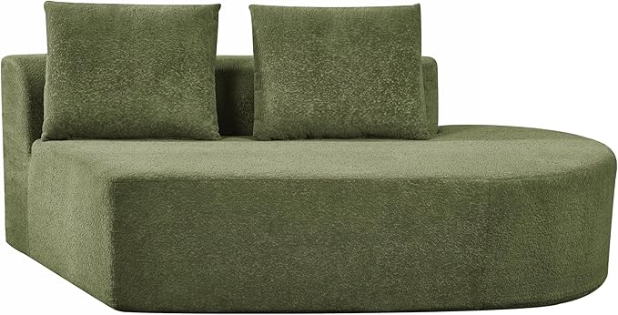 Merax 116" Curved Polyester Sectional Sofa, Modern Pearl Upholstery 3 Seat Cloud Couch with Chaise Lounge & 4 Pillows for Living Room, Green