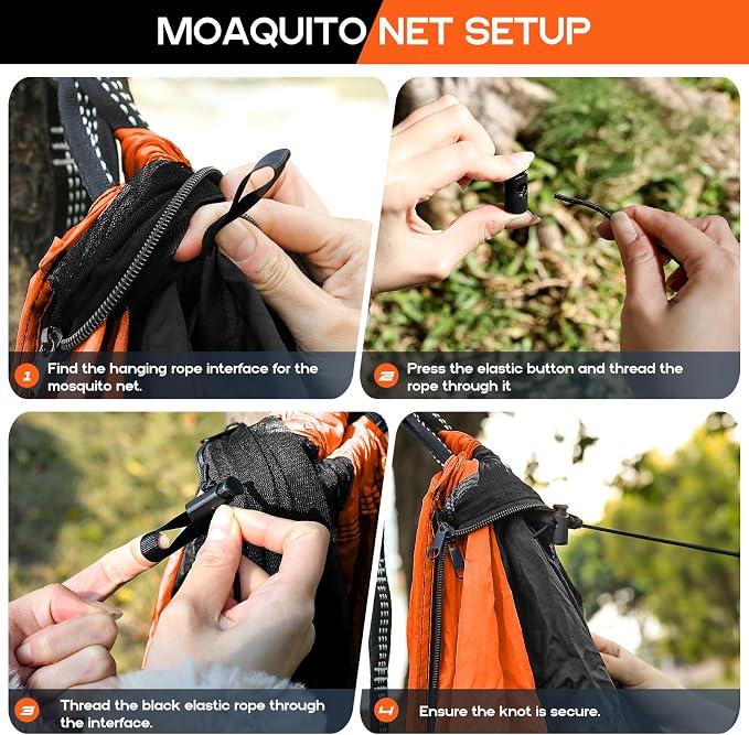 Camping Hammock Mosquito Net,Double & Single Portable Hammocks Hammocks with 2 Tree Straps,Hammock Tent for Travel Camping,Camping Accessories for Indoor Outdoor Hiking Backpacking Backyard Beach - Image 4