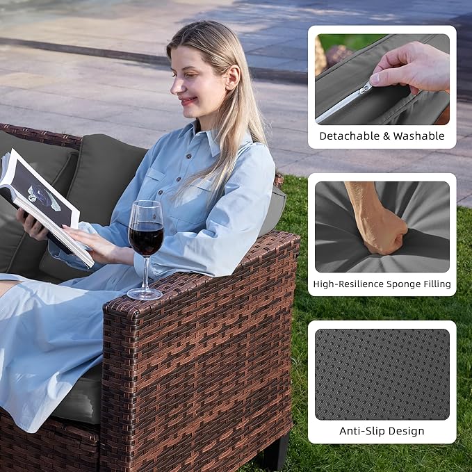 UDPATIO Patio Furniture Set, 5 Pieces Outdoor Furniture Sets with Rocking Swivel Chairs, Wicker Rattan Outdoor Conversation Set with Storage Table and Waterproof Covers for Backyard, Deck, Porch, Grey