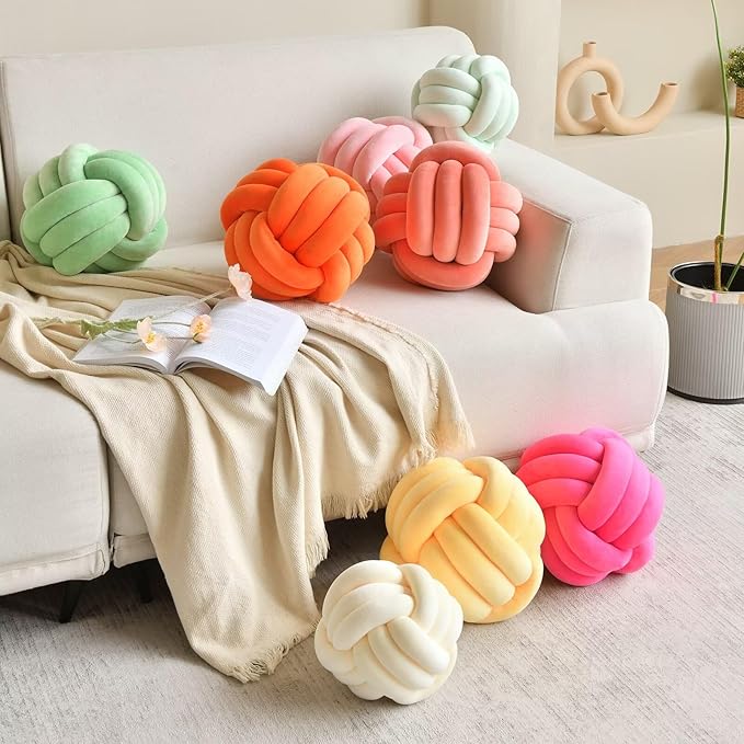 LUSJNGE Decorative Throw Knot Pillow Ball for Home Chair Sofa Couch Bed Aesthetic Round Velvet Knotted Pillow Cushion (Hot Pink, 11 inches)