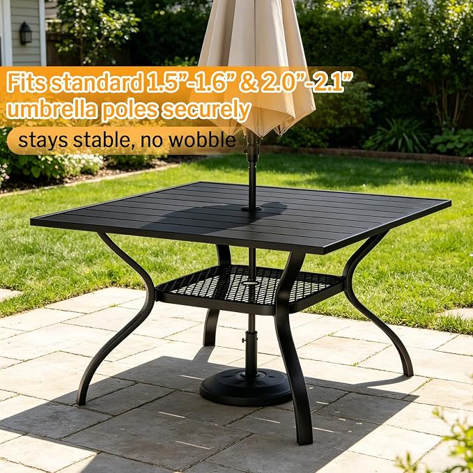 MEOOEM Modern 5 Piece Outdoor Patio Dining Set for 4, Square Patio Table Set with ArmChairs Highback 350LBS, Sturdy Durable Powder-Coated 4 Person Outdoo Dining Set for Outside, Garden, Gray - Image 4