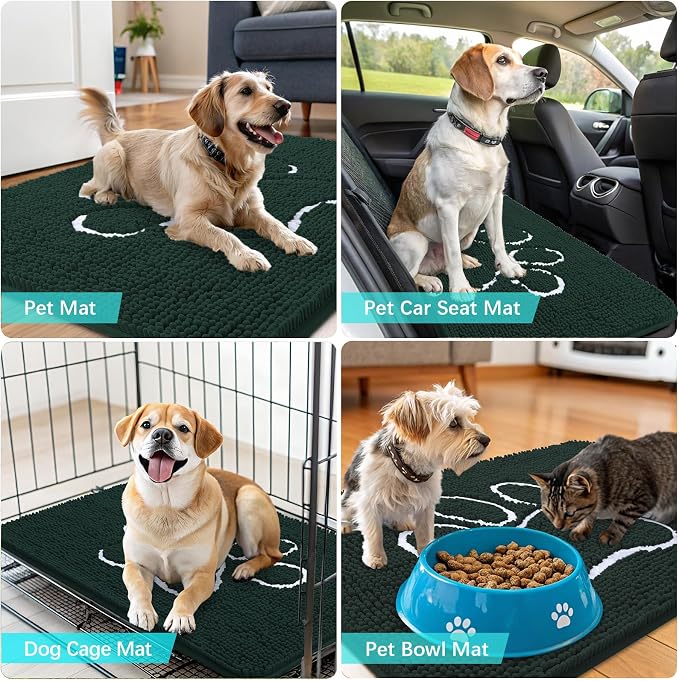 OLANLY Dog Door Mat for Muddy Paws 59x35, Paw Print Design, Absorbs Moisture and Dirt, Absorbent Non-Slip Washable Doormat, Quick Dry Chenille Mud Mat, Entry Indoor Entryway Carpet, Blackish Green - Image 7