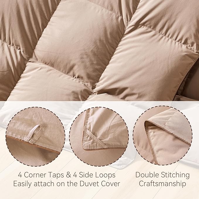 SNOWMAN Premium Down Comforter Cal King Size, Luxurious All Season Duvet Insert with Cotton Blended Fabric, 3D Baffle Box Design Hotel Bedding Comforter (Khaki,108"x98")