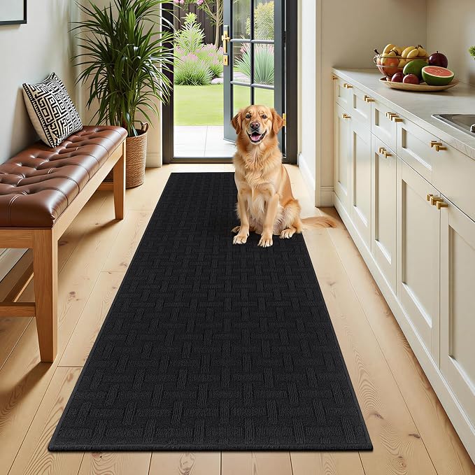 Ileading Hallway Runner Rug 2x6ft Kitchen Floor Mat Modern Geometric Non Slip Throw Rugs Busy Traffic Extended Indoor Doormat Machine Washable Accent Carpet for Laundry Bedroom(Black) by Ileading