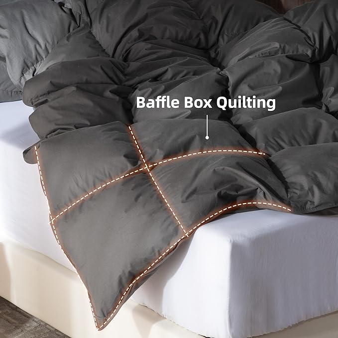 Goose Feather Down Fiber Comforter Cal King Size,100% Organic Cotton Duvet Insert,All-Season Luxury Duvet Insert with Baffle Box Design, 750+Fill Power Hotel Collection Bedding Comforter