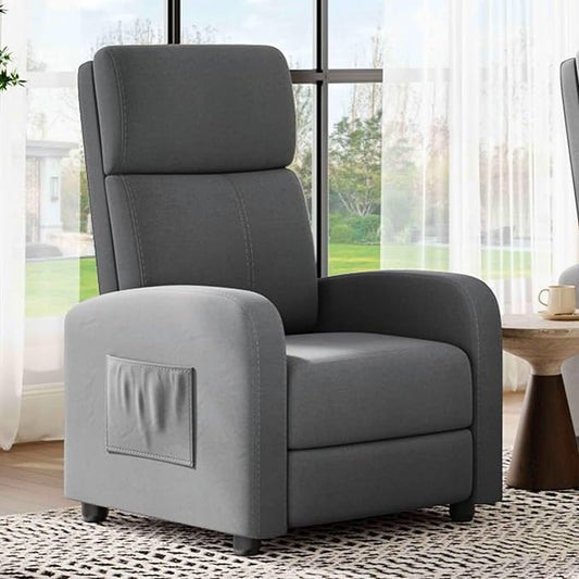 Garvee Recliner Chair for Adults, Leather Lazy Recliner Ergonomic Adjustable Single Sofa Enhanced with Side Pocket, Tall Back, Wide Arms & Padded Seat, Home Theater Seating for Living Room, Grey