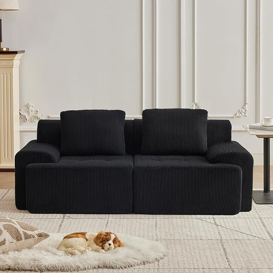 Modular Sectional Sofa with Movable Ottoman, 2 Seat Deep Seat Couch with 2 Pillows, Comfy Cloud Sectional Sofa for Living Room, Bedroom and Apartment (Black, 2 Left+2 Right)