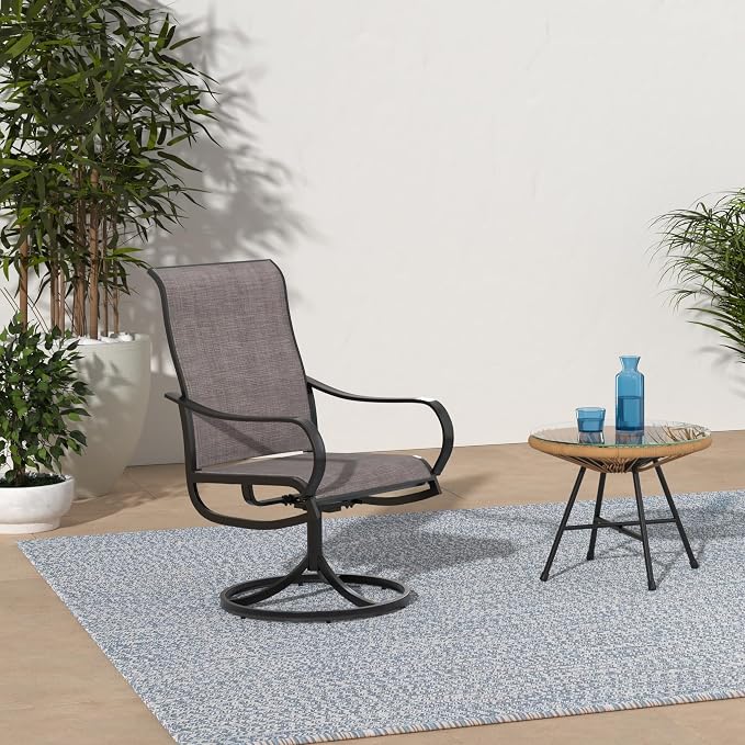 PHI VILLA Patio Swivel Dining Chairs Set of 2, Outdoor Metal Chair with Textilene Mesh Fabric, Patio Chair with Armrest, Black Frame for Patio Deck Garden - Image 2