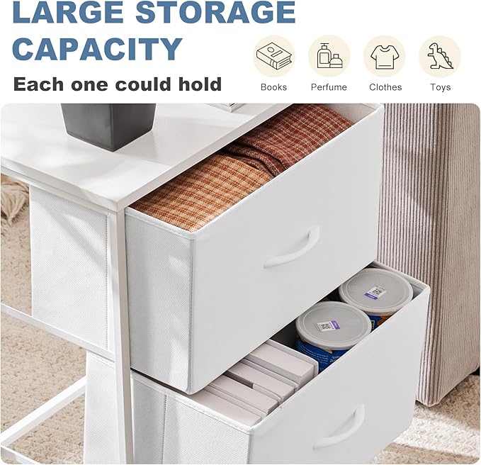DUMOS Nightstand Small Dresser with 2 Fabric Drawers Side Tables Bedroom End Table Kids Bedside Storage Furniture for 20 inch Tall Night Stand for Closet, Entryway, College Dorm, White - Image 4
