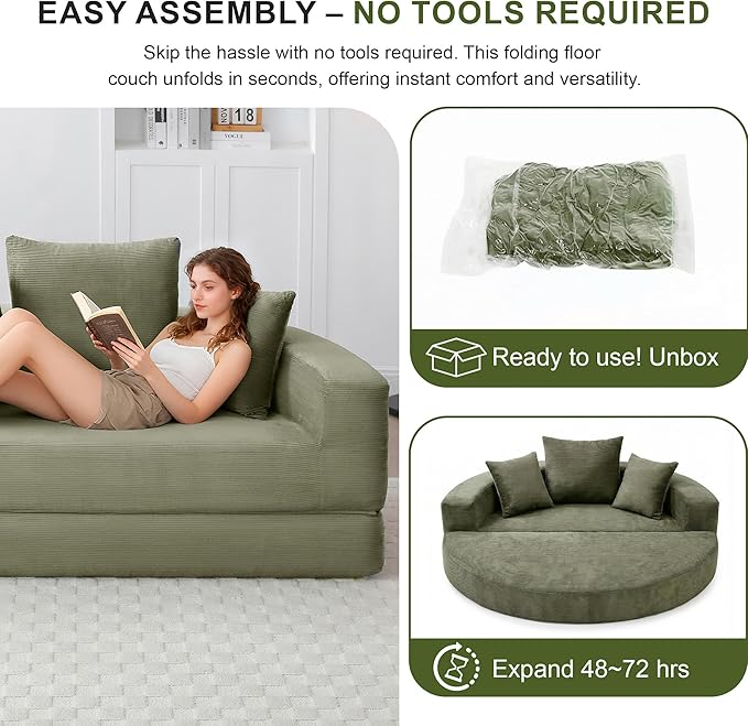 Casaphoria Convertible Folding Sofa Bed - 67 Inch Fold Out Guest Bed with Pillows for Small Spaces,Apartment Living Room Futon(Green)