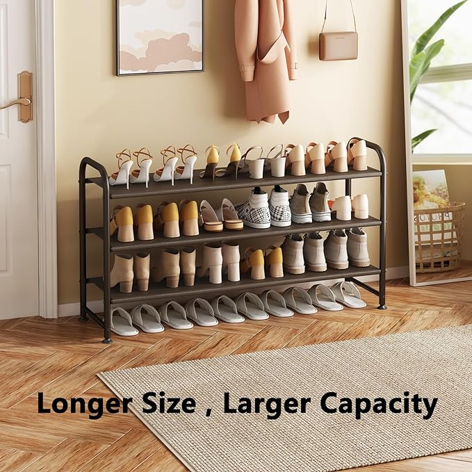 INGIORDAR Shoe Rack 3 Tier Long Storage Organizer Wide Metal Shoe Shelf for Closet Entryway Brown - Image 4