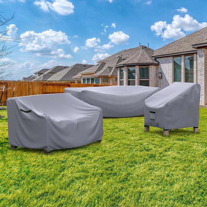 Patio Furniture Set Cover Waterproof, Heavy Duty Funiture Covers for Outdoor Sectional Sofa Set Wicker Rattan Table Chair Rectangular,90"L×62"W×28"H,Grey - Image 7