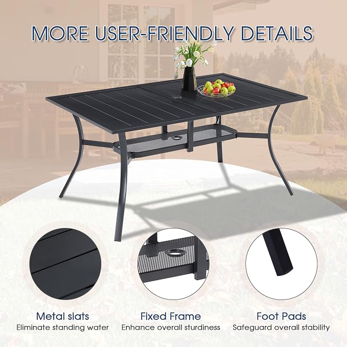 VICLLAX Patio Table and Chairs Set for 6, Patio Furniture Set of 6 Patio Stackable Dining Chairs and Outdoor Metal Table with Umbrella Hole for Backyard Lawn Garden, Red Chairs and Black Table - Image 6