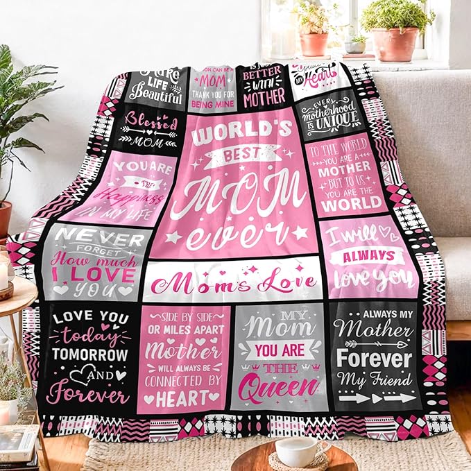 Moms Mothers Day Birthday Gifts from Daughter Son - Blanket Gifts for Mom - World's Best Mom Ever Gifts - Christmas Valentines Day Birthday Present for Moms - Mother Life Blanket 50"x60"