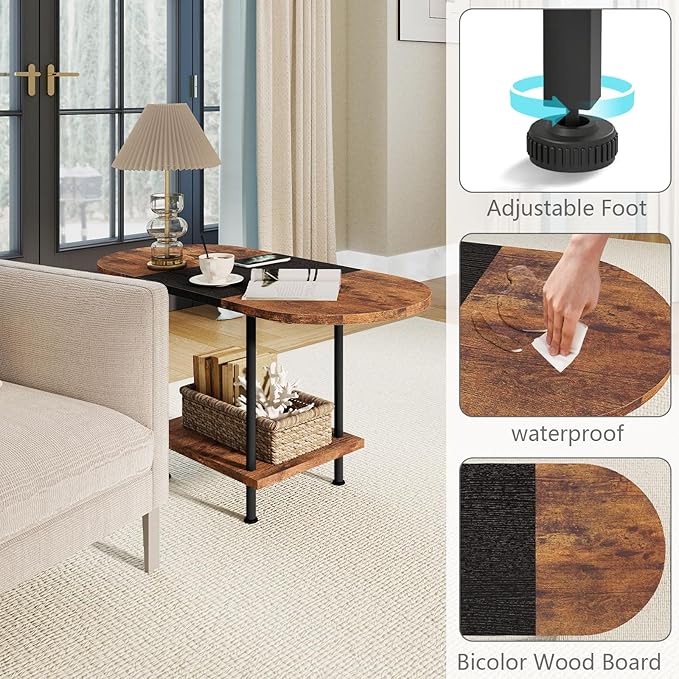 Coffee Tables, Modern Center Table with Storage Shelf, 2-Tier Table for Living Room, Modern Two-Tone Design (Mixed Brown)