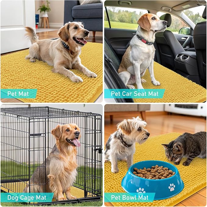 OLANLY Dog Door Mat for Muddy Paws 59x35, Absorbs Moisture and Dirt, Absorbent Non-Slip Washable Doormat, Quick Dry Chenille Mud Mat for Dogs, Entry Indoor Entryway Carpet for Inside Floor, Yellow - Image 7