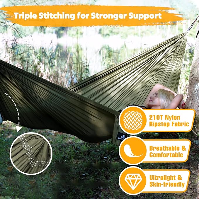NATUREFUN Ultra-Light Travel Camping Hammock | 300kg Load Capacity,Breathable,Quick-Drying | 2 x Premium Carabiners,2 x Nylon Slings Included | Outdoor Indoor Garden - Image 4