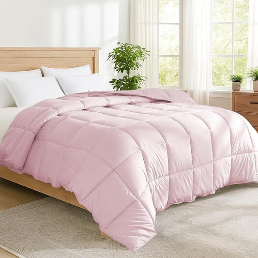 Peace nest Queen Size Goose Feather Fiber and Down Comforter Fluffy Duvet Insert All Season Hotel Luxury Bedding Comforters Soft Medium Warmth 88x88 Inches Pink