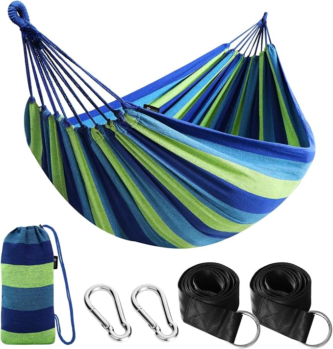 ANYOO Cotton Hammock Portable Camping Hammocks for Hanging Sturdy Garden Comfortable Fabric Hammock with Tree Straps Up to 660lbs with Travel Bag for Camping Outdoor/Indoor Patio Backyard by Anyoo