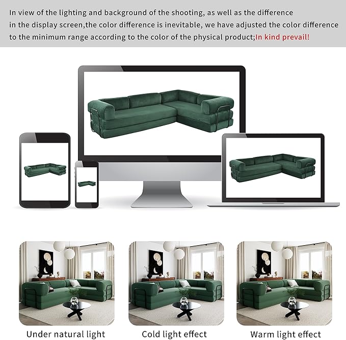 Merax L-Shaped Modular Sofa Bed in Corduroy Fabric, Convertible Sleeper Sofa Bed, 4 Seat Floor Couch for Living Rooms and Apartments, No Assembly Required, Green