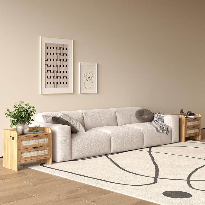 Rattan Nightstand Set of 2, Bedside Table, Modern Night Stand with Type-C Charging Station, 2 Drawer Storage Space, with Hook Included, Suitable for Bedroom, Office as a End Table, Side Tables - Image 9