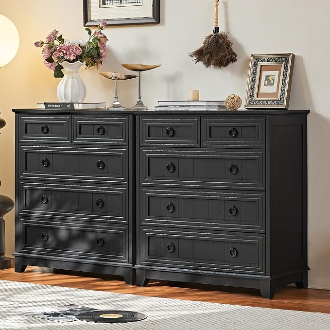 Joaxswe Farmhouse 5 Drawer Dresser for Bedroom Set of 2, 33.2" Tall Small Dressers & Chest of Drawers, Rustic Wood Dresser with Metal Handle, Storage Organizer Closet for Living Room, Hallway,Entryway by Joaxswe