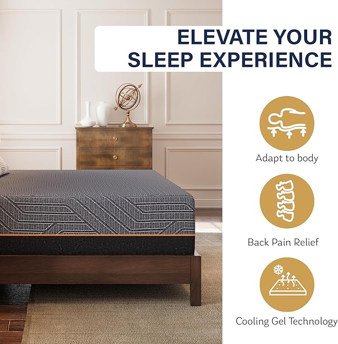 MLILY EGOHOME 14 Inch Full Mattress, Copper Gel Memory Foam Mattress for Pain Relief, Therapeutic Mattress in a Box, CertiPUR-US Certified, Fiberglass Free Medium Mattress, Black