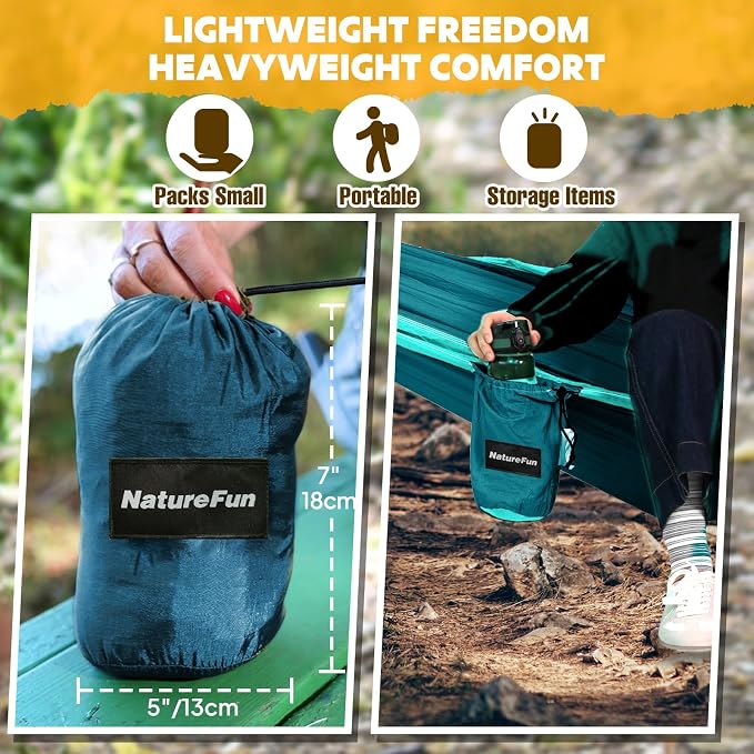 NATUREFUN Ultra-Light Travel Camping Hammock | 300kg Load Capacity,Breathable,Quick-Drying | 2 x Premium Carabiners,2 x Nylon Slings Included | Outdoor Indoor Garden - Image 6