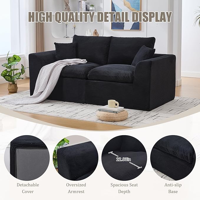 80.3" Cloud Loveseat Boneless Sofas for Living Room, 2 Seaters Modular Foam Cloud Sofa Couches, 2 Seat Compression Foam Couch with Toss Pillows, No Assembly Required
