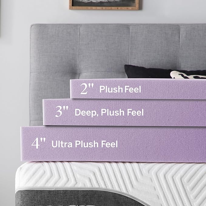 Lucid 4 Inch Lavender Memory Foam Mattress Topper, Full Size – Essential Oil Infusion – Ultra Plush Feel, Pressure-Relieving Bed Topper – Ventilated and Breathable – CertiPur Certified