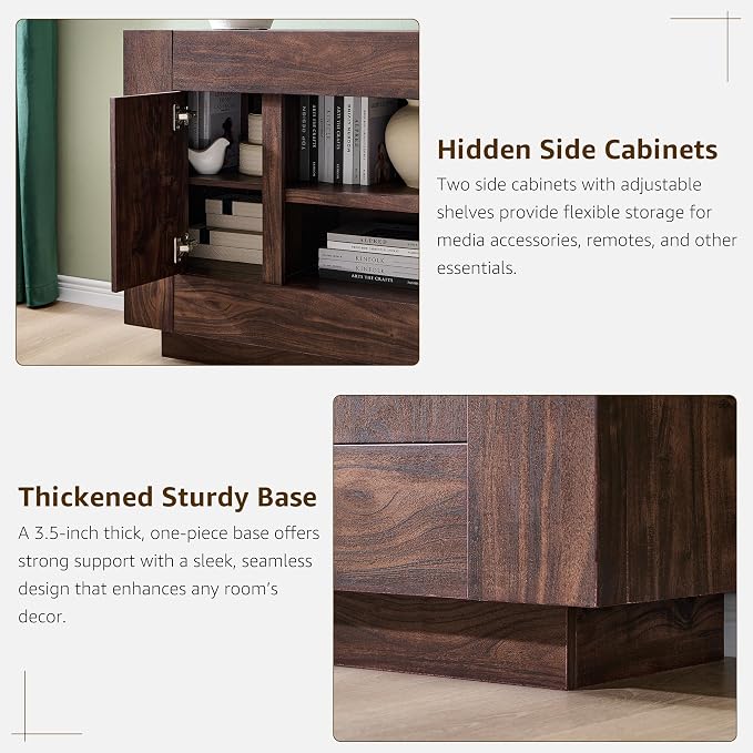 OKD Modern 70" TV Stand, Entertainment Center for TVs Up to 80", Media Console with Large Open Storage & Side Cabinets, Thick Wood Design for Living Room, Dark Walnut - Image 6