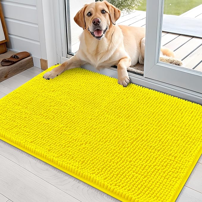 OLANLY Dog Door Mat for Muddy Paws 36x24, Absorbs Moisture and Dirt, Absorbent Non-Slip Washable Doormat, Quick Dry Chenille Mud Mat, Entry Indoor Entryway Carpet for Inside Floor, Lemon Yellow by OLANLY