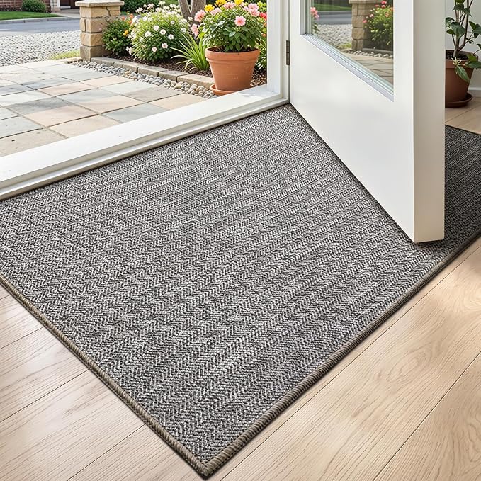 LUMI Ultra Thin Indoor Door Mat 17x30, Low Profile Entrance Mat, Non Slip Rubber Backing Dirt Trapper Doormat for Front Entryway, Grey by LUMI